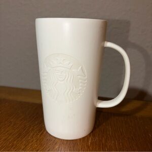 Starbucks Coffee Mug Etched Siren Tall White Ceramic Coffee Cup 16oz Marble-Look